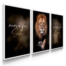Quadro Decorativo Trio Judá Leão Deus Decoraçãoa Sala Quarta com Moldura