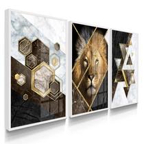 Quadro Decorativo Trio Leão Geométrico Marrom Abstrato Sala 55x40 com Vidro Quadro Decorativo Trio Leão Geométrico Marrom Abstrato Sala 55x40 com Vidro