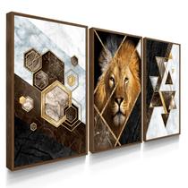 Quadro Decorativo Trio Leão Geométrico Marrom Abstrato Sala 70x50 com Moldura Quadro Decorativo Trio Leão Geométrico Marrom Abstrato Sala 70x50 com Moldura