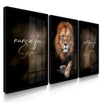 Quadro Decorativo Trio Leão Judá Deus Força Motivação Sala Escritório com Vidro Quadro Decorativo Trio Leão Judá Deus Força Motivação Sala Escritório com Vidro