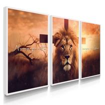 Quadro Decorativo Trio Leão Nunca foi Sorte Cruz Deus Fé Força Sala Quarto 70x50 com Moldura Quadro Decorativo Trio Leão Nunca foi Sorte Cruz Deus Fé Força Sala Quarto 70x50 com Moldura