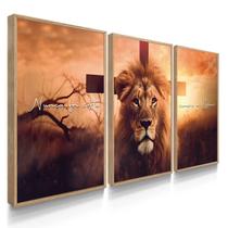 Quadro Decorativo Trio Leão Nunca foi Sorte Cruz Deus Fé Força Sala Quarto 70x50 com Moldura Quadro Decorativo Trio Leão Nunca foi Sorte Cruz Deus Fé Força Sala Quarto 70x50 com Moldura