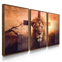 Quadro Decorativo Trio Leão Nunca foi Sorte Cruz Deus Sala Quarto 70x50 com Vidro