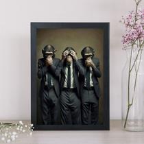 Quadro Decorativo Trio Macacos 33x24cm - com vidro