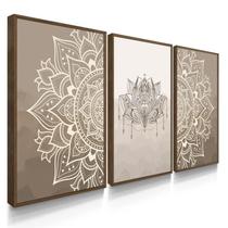 Quadro Decorativo Trio Mandala Sala Harmonia Lar 70x50 com Moldura