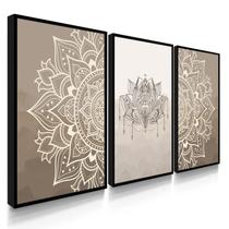 Quadro Decorativo Trio Mandala Sala Harmonia Lar 70x50 com Moldura