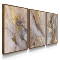 Quadro Decorativo Trio Mármore Golden Sala Mderna Elegante Kit com Vidro Quadro Decorativo Trio Mármore Golden Sala Mderna Elegante Kit com Vidro