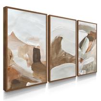 Quadro Decorativo Trio Marrom Boho Abstrato Sala Moderna Escritório Luxo com Moldura Quadro Decorativo Trio Marrom Boho Abstrato Sala Moderna Escritório Luxo com Moldura