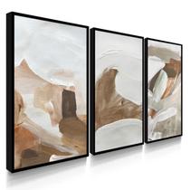 Quadro Decorativo Trio Marrom Boho Abstrato Sala Moderna Escritório Luxo com Moldura