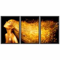 Quadro Decorativo Trio Mulher Cabelo Gold 60x40 Sala Quarto