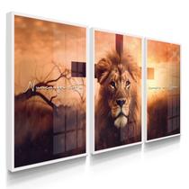 Quadro Decorativo Trio Nunca foi Sorte Leão Cruz Decoração Sala Luxo com Vidro Quadro Decorativo Trio Nunca foi Sorte Leão Cruz Decoração Sala Luxo com Vidro