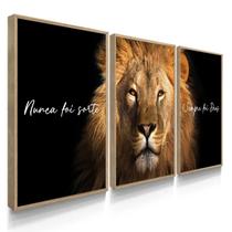 Quadro Decorativo Trio Nunca Foi Sorte Leão Escritório 70x50 com Moldura