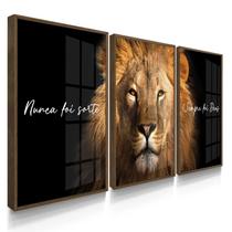 Quadro Decorativo Trio Nunca Foi Sorte Leão Real Escritório Sala 70x50 com Vidro