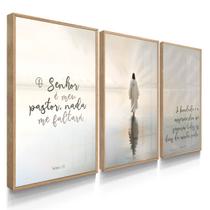 Quadro Decorativo Trio Salmos Jesus Cristo Senhor 70x50 com Vidro