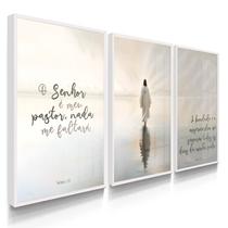 Quadro Decorativo Trio Salmos Jesus Cristo Senhor 70x50 com Vidro