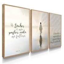 Quadro Decorativo Trio Salmos Jesus Senhor Cristo Religioso 70x50 com Moldura
