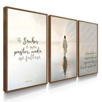 Quadro Decorativo Trio Salmos Jesus Senhor Cristo Religioso 70x50 com Moldura