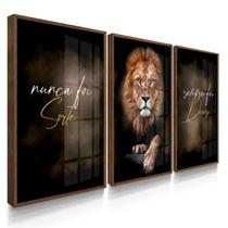 Quadro Decorativo Trio Sorte Deus Leão Judá Decoração Escritório Sala 70x50 com Vidro
