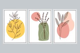 Quadro Decorativo Triplo Escandinavo Plantas