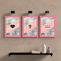 Quadro Decorativo Triptico da Fe Moldura e Vidro 33x25 3pç