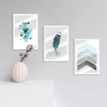 Quadro Decorativo Turquesa Ice Moldura e Vidro 33x25 3pç