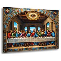 Quadro Decorativo Última Ceia Jesus Cristo Religioso 60x40 cm Tela Canvas Borda Infinita