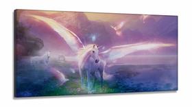 Quadro Decorativo Unicórnio Asas em Tecido Canvas 130x60 Sala Quarto