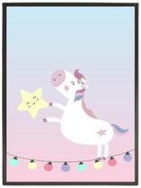 Quadro Decorativo Unicórnio C/Estrelinha 33X24 C/Vidro Preta