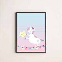 Quadro Decorativo Unicórnio com Estrelinha 24x18cm - com vidro