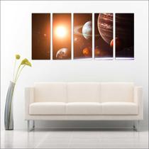 Quadro Decorativo Universo Planetas Espaço Galáxias Terra Lua Mosaico 5 Peças GG11