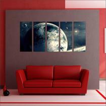 Quadro Decorativo Universo Planetas Espaço Galáxias Terra Lua Mosaico 5 Peças GG8