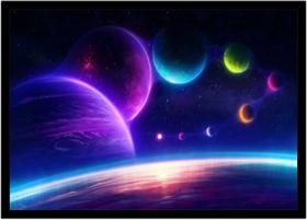 Quadro Decorativo Universo Planetas Galáxias Via Láctea Salas Quartos Com Moldura RC014