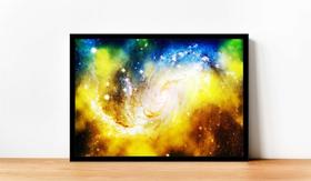 Quadro Decorativo Universo Planetas Galáxias Via Láctea Salas Quartos Com Moldura RC081