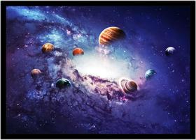 Quadro Decorativo Universo Planetas Galáxias Via Láctea Salas Quartos Com Moldura RC095