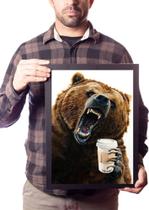Quadro Decorativo Urso Bravo Quero Café! Arte Animal Quadro Decorativo Urso Bravo Quero Café! Arte Animal