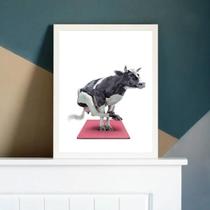 Quadro Decorativo Vaca Fazendo Yoga 45X34 C/Vidro - Branca