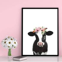 Quadro Decorativo Vaca Flores 34x23cm