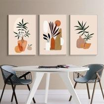 Quadro Decorativo Vasos De Flores Minimalista Para Sala Quarto Kit 3 peças Mosaico