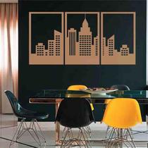 Quadro Decorativo Vazado Cidade MDF 3mm Preto