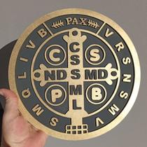 Quadro Decorativo Vazado em 3D Medalha Moeda de São Bento 3 Camadas de MDF Alto Relevo Preto e Dourado