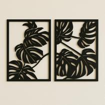 Quadro Decorativo Vazado Folhas Mdf 3mm Preto - Par Quadro Decorativo Vazado Folhas Mdf 3mm Preto - Par