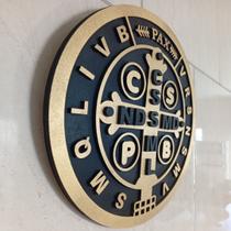 Quadro Decorativo Vazado Medalha Moeda de São Bento 3 Camadas de MDF Alto Relevo Preto e Dourado Quadro Decorativo Vazado Medalha Moeda de São Bento 3 Camadas de MDF Alto Relevo Preto e Dourado