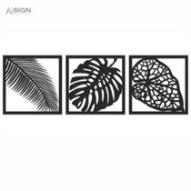 Quadro Decorativo Vazado Trio Folhas MDF Preto 20cm x 20cm Quadro Decorativo Vazado Trio Folhas MDF Preto 20cm x 20cm