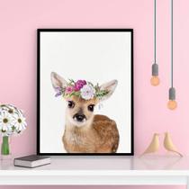 Quadro Decorativo Veadinho Coroa De Flores 45x34cm Quadro Decorativo Veadinho Coroa De Flores 45x34cm