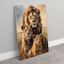 Quadro decorativo vertical família de leão com um filhote