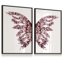 Quadro Decorativo Vidro Borboleta Diamante Asas Rosas Sala Quarto Escritório