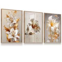 Quadro Decorativo Vidro Flores Tulipas Natureza Tons Dourado Branco 43x63 Quadro Decorativo Vidro Flores Tulipas Natureza Tons Dourado Branco 43x63