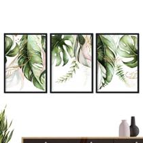 Quadro Decorativo Vidro Folhagens Costela de Adão Verde Folhas Sala Quarto