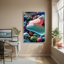 Quadro Decorativo Vidros De Praia-70x50cm Cor:Moldura Preta