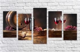 Quadro Decorativo Vinho Bebidas Adega Gourmet Restaurantes Decorações Salas 5 peças com Moldura